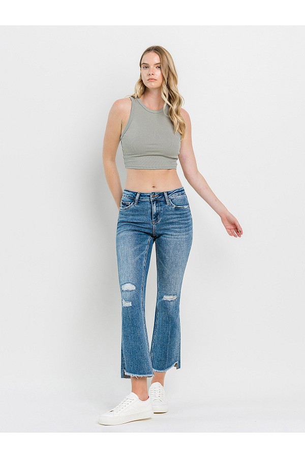 Plus Size Mid Rise Uneven Hem Kick ...